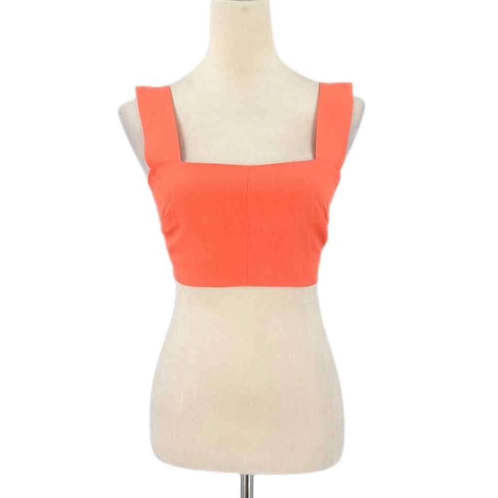 Sophie Rue NEW Coral Pink Linen Summer Bright Vacation Beachy Flirty Cropped Top
